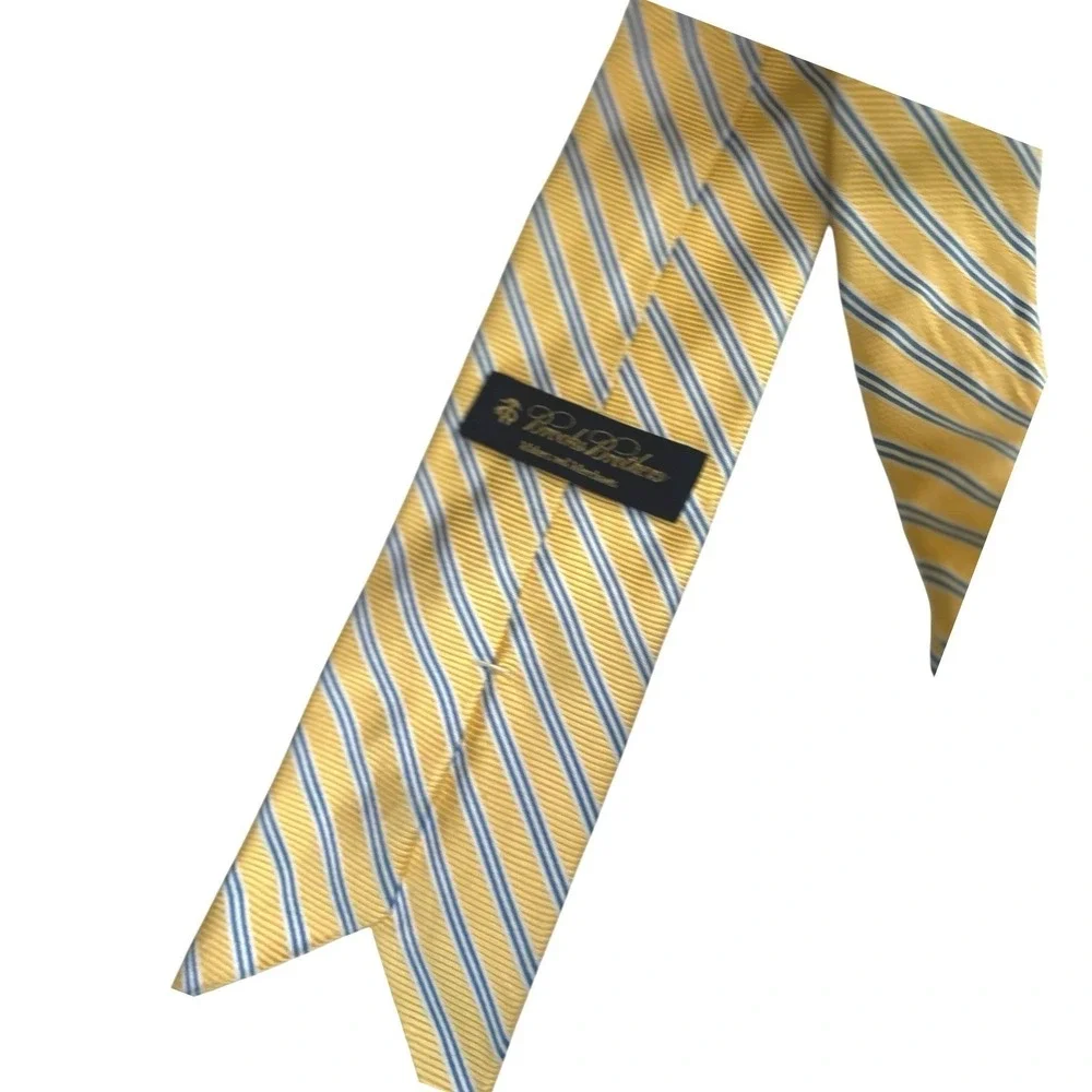 Brooks Brothers Classic Tie Yellow Blue Repp Stripe Silk Made USA Preppy Derby
